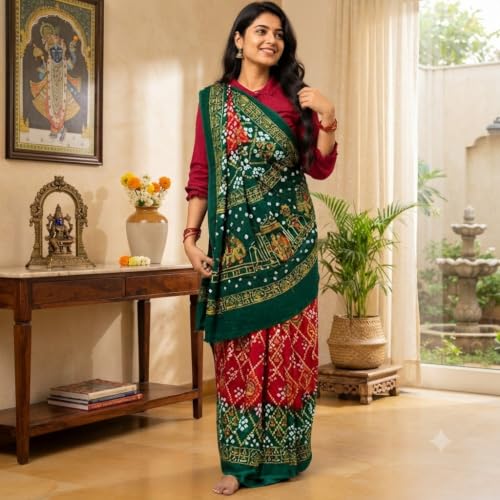 Generic green bandhani silk saree – image 7