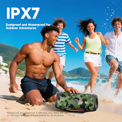 TAZATA Portable Bluetooth Speaker 80W RMS,120W Peak Loud Subwoofer Wireless Stereo with HD Sound,8H Playtime IPX7 Waterproof for Party cmaping Beach (CAMO-80W RMS/120W Peak) - Thumbnail 3