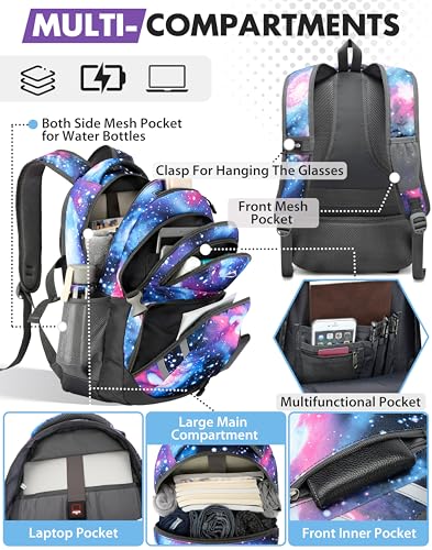 Image of ProEtrade Extra Large Backpack Bookbag for College Laptop Travel, Fit Laptop Up to 17 inch with USB Charging Port Multi Compartment Anti theft, Gift for Women Men (Light Galaxy)