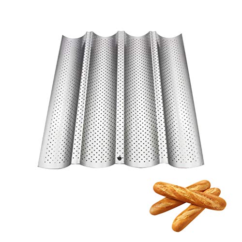 Perforated French Bread Pan,Long French Bread Pan Italian Bread Bakers Tray Non Toxic Perforated Loaf Pans for Baking Nonstick Baguette Pans (255)