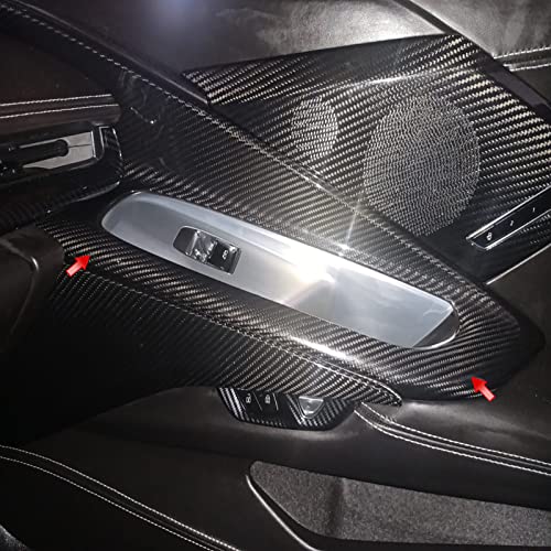Yipmotiv Car Upper Door Handle Panel Cover For C8 Corvette 2020 2021 2022 2023, Genuine Carbon Fiber Interior Window Switch Frame Trim #TOP1