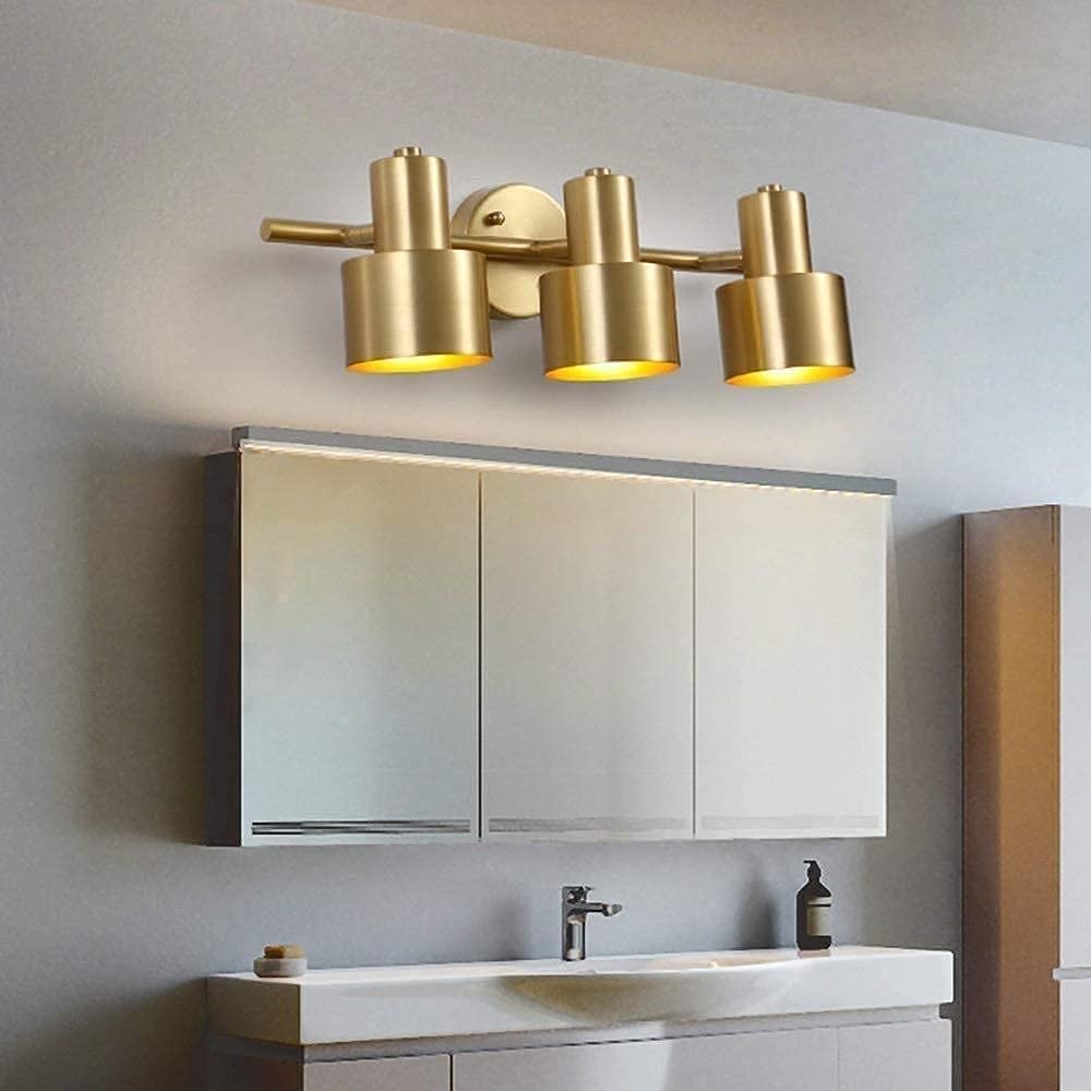 Aplique de Pared Moderno y Creativo para Interiores, con Luces LED de Color norteño, para baño, Armario, tocador, Cobre, 3 Luces (2 Luces)