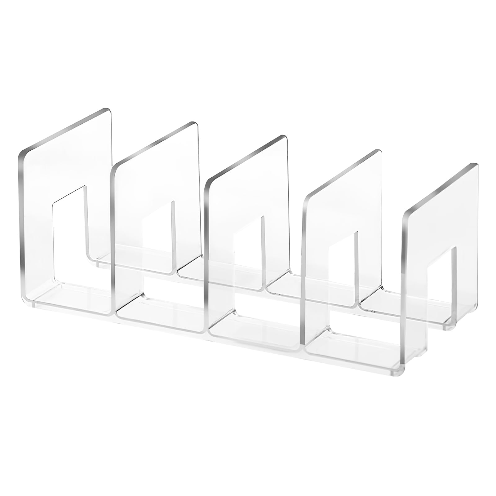 Organizador de Archivos Acrílico Transparente, Organizador Vertical de Escritorio Soporte de Libros Acrílico para Hogar, 4 compartimentos, Divisor de Estante para Revistas y Documentos, 32x14,5x13cm