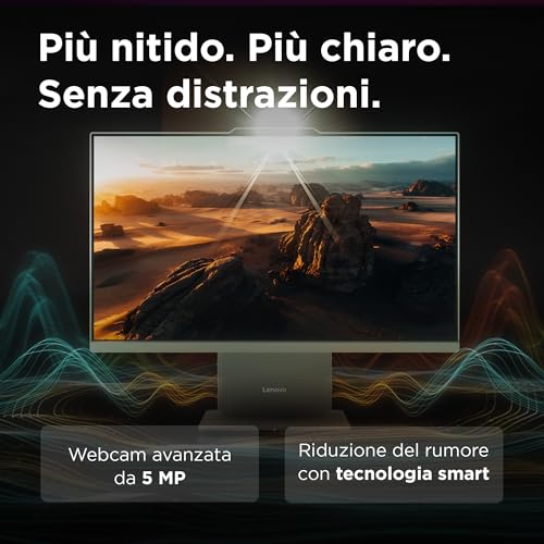 Lenovo IdeaCentre Computer desktop All-In-One, Display 24" FHD, Intel Core i5-13420H, 512GB SSD, RAM 8GB, Base ricarica smartphone wireless, Speakers, WiFi 6, Windows 11 H, Tastiera + Mouse Wireless - Immagine 4