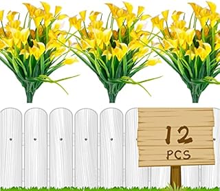 Artificial flowers,12Pcs Fake Calla Lily Flowers Plants Outdoor Decorations,UV Resistant Faux Fake Plants Plastic Spring Flower Indoor Outside Hanging Planter Home Kitchen Garden Porch Decor (Yellow)