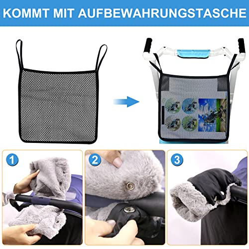 Handwärmer Kinderwagen - Handmuff für Kinderwagen Mit Flanell Innenseite, Handschuhe Muff Buggy Wasserdicht, Winddicht Kinderwagenmuff, Universalgröße Baby Stroller Hand muff mit Aufbewahrungsbeutel