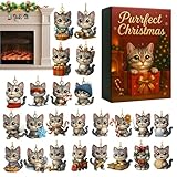 Weihnachts-Countdown-Kalender | 2D-Acryl-Katzen-Anhänger | 24-teilige flache Katze Ornament Weihnachten 2025 – für Auto Rückansicht Klassenzimmer Strumpffüller Urlaub Party Garten Baum