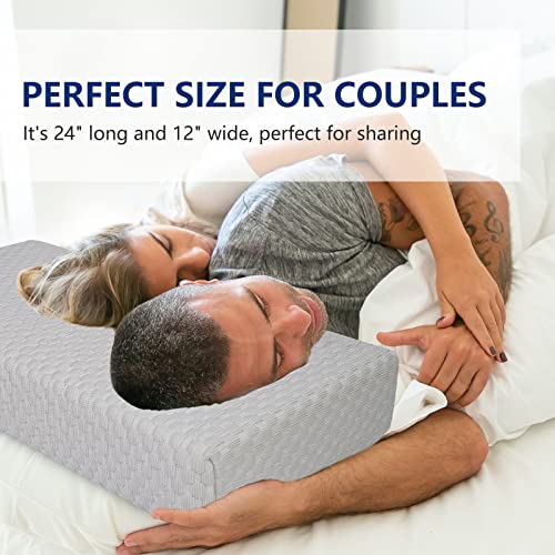 Cube Memory Foam Pillow Side Sleeper Pillow For Neck And Shoulder Pain(24"X12"X6", Extra Thick), Cooling Bed Pillow For Side Sleeping, Square Pillow Cervical Pillow For Neck Support- King, Queen, Grey #TOP6