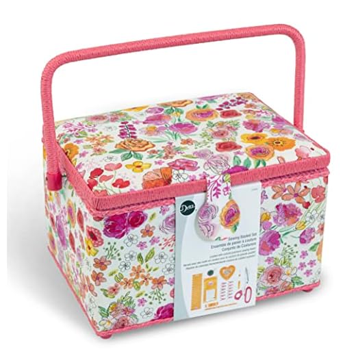 Dritz Large Kit, Pink & Orange Filled Sewing Basket