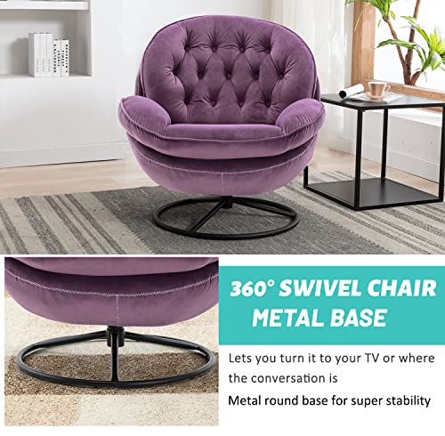 Joybase Lounge Chair With Ottoman, Swivel Accent Chair With Ottoman, Velvet Armchair, Mid-Century Modern Lounge Chair And Ottoman Set, Reading Chair For Living Room Indoor Bedroom (Purple) #TOP3