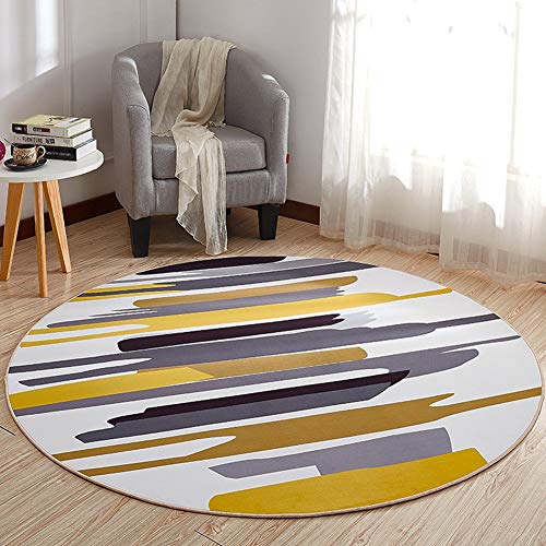 Tapis Moelleux Salon 150cm Ronde Tapis Yoga Moelleux Facile d'entretien pour Chambre d'enfant, Chambre à Coucher, Salon Rayures Gris Jaune