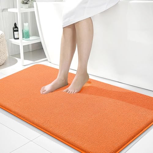 Image of OLANLY Thick Memory Foam Bathroom Runner Rugs 44x24, Extra Soft Absorbent Long Bath Rug, Quick Dry Bath Mat, Non-Slip, Machine Washable Mat for Bathroom, Tub and Shower, Home Decor Accessories, Orange