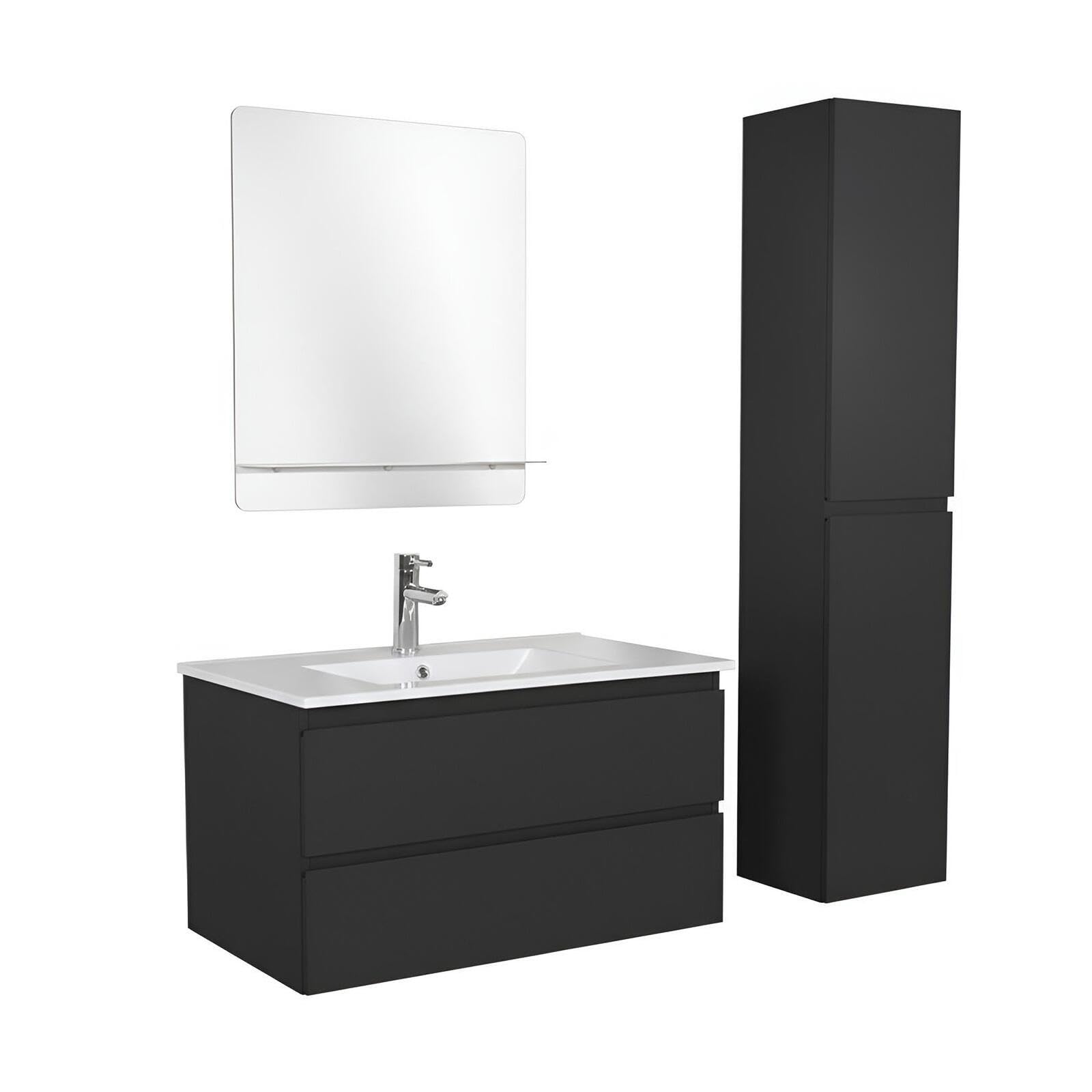 MOB-IN Ensemble Meuble Vasque Sorrento 80cm avec Robinet, Miroir et Colonne