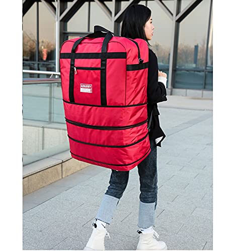 Expandable Extra Large Travel Oxford Duffel Bag with Wheels Waterproof Lightweight Traveling Foldable Suitcase (Red)2