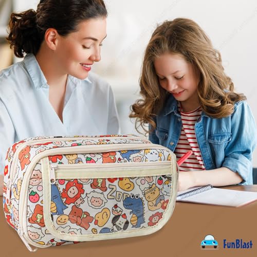 Image of FunBlast Pencil Pouch For GirlsKawaii Pencil Pouch, Aesthetic Pencil Case Organizer, Large Capacity Stationary Organizer Case, Multipurpose Zipper Pouch For Kids & Adults (D),multicolor