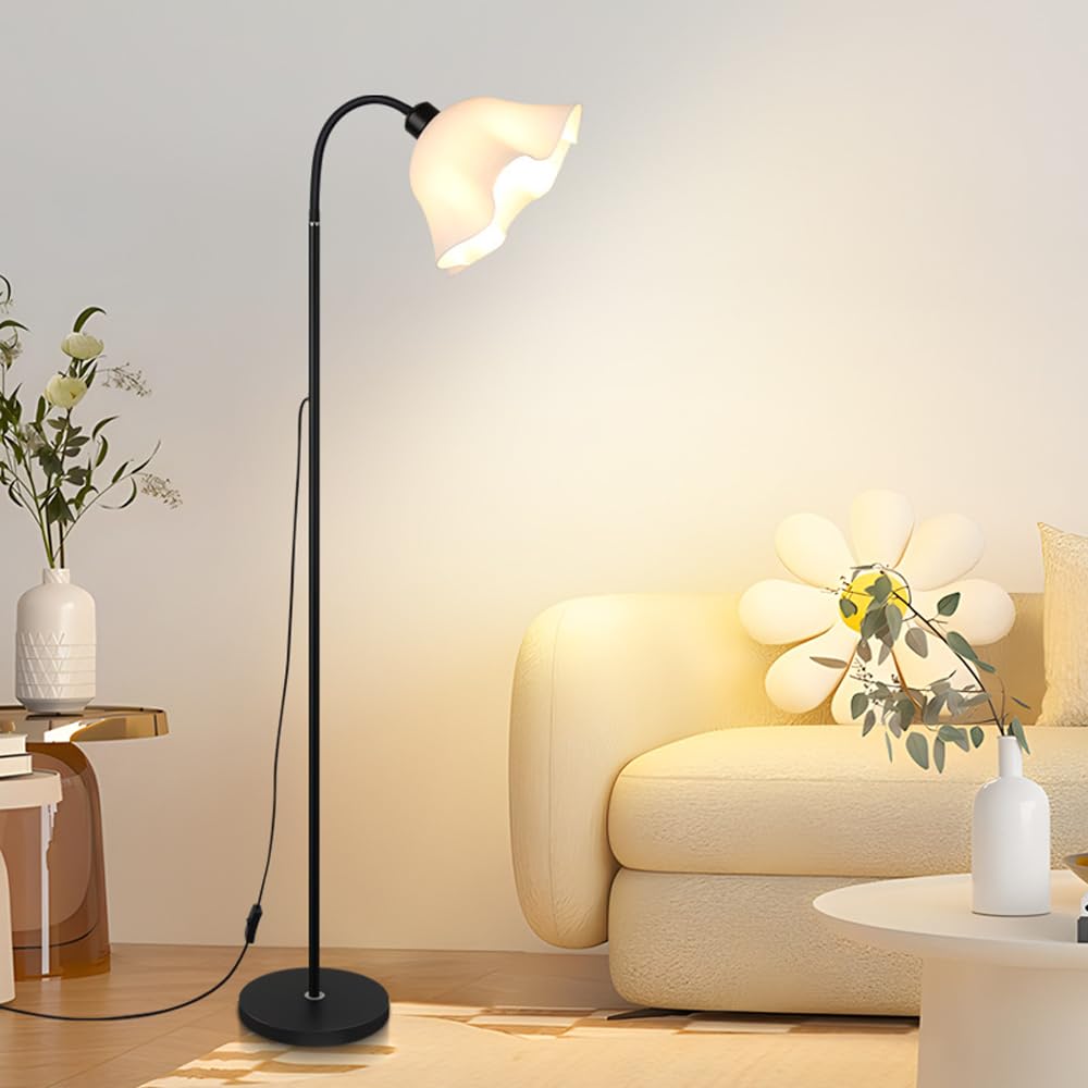 Lámparas de pie con pantalla de flores acrílicas, lámpara de pie de interior regulable de 3 colores, casquillo E27, luz de lectura de arco para dormitorio, esquina, estudio, interruptor de bo