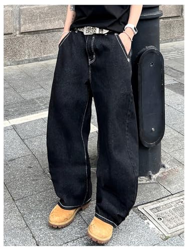 Men's Graphic Baggy Jeans Y2K Wide Leg Denim Pants Vintage Loose Denim Jeans Long Trousers with Pocket Streetwear4