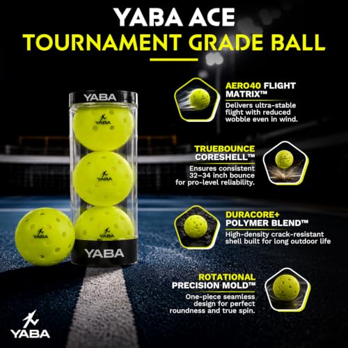 Image of YABA Premium Outdoor Pickleball Balls, 40-Hole Design | for Tournament & Competition Play, Perfectly Balanced, High Bounce True Flight, High-Performance All-Weather (Pack of 3)