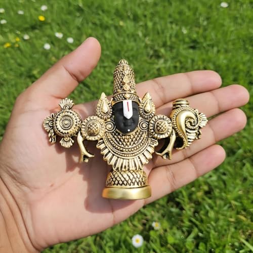 Image of ARNAVIRA Lord Balaji Face Idol | 4.2 x 3.5 Inch Gold Plated Venkateswara Face Murti for Pooja Room | Car Dashboard | Gifting | Home Temple Decor
