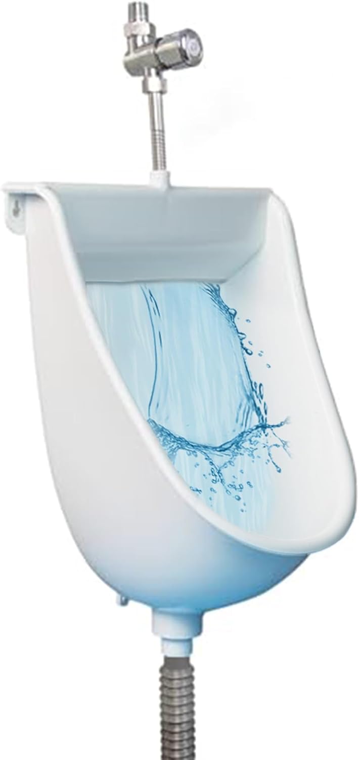 Wall Mounted Commercial Plastic Urinal for Men, Outdoor Toilet Urine Diverter, Camper Urinals with Waterfall Flush for Bathroom, Garage, Basement, Backyard(White)