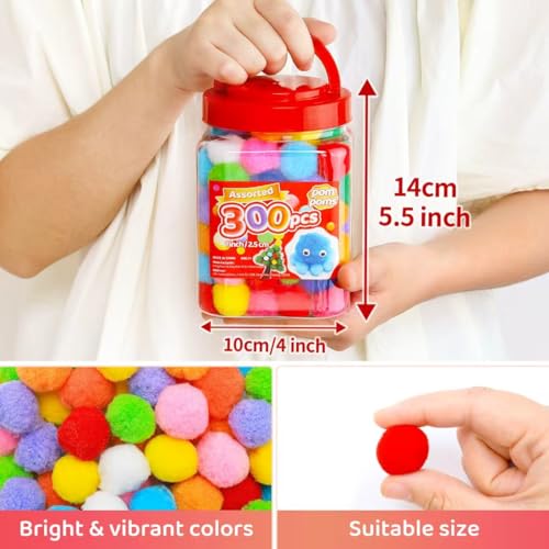 Image of IOOLEEM Light Pink Pom Poms, 300pcs 1inch, Pom Poms for Arts and Crafts, Pom Pom Balls, Craft Pom Poms.