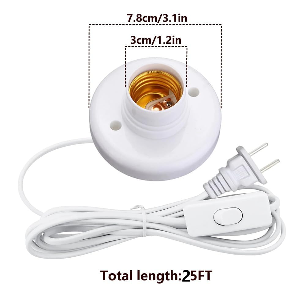 ? Light Bulb Socket with Cord,E26/ E27 Lamp Base Desktop 25ft Light Socket with Cord Light Bulb Base E26/ E27 Lamp Base Desktop 25ft Include Screw Cord On/Off Switch Hanging,Light Socket with Cord