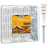 KURUI #8 Self Drilling Drywall Anchors, 100PCs Wall Anchors and Screws for Drywall, 50 Self-Tapping/Threaded Plastic Sheetrock Anchors + 50#8 x 1-1/4'' Screws, 75LB Hanging and Mounting