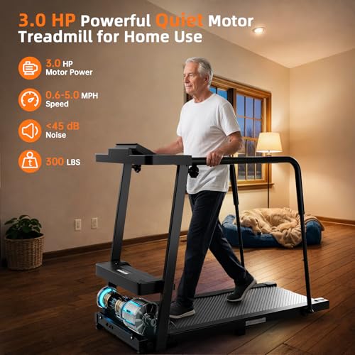 Image of KEY2FUN Walking Treadmill with Long Handrail for Balance, Recovery Fitness Exercise Machine, Treadmills for Home with Holder for Phone & Cup, 300 lbs Capacity, with LCD Display