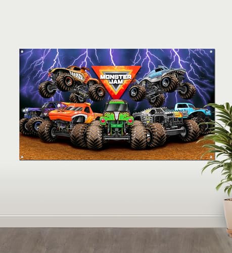 Monster Jam Party Games Collection: Balloons Wall Decoration Favor Boxes Photo Booth Props (Wall Banner)