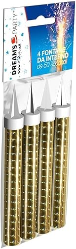 4x Candela Luminosa Cake Fountains ORO - Durata 50 secondi - Fontana Fiaccola - Magic Flambè con fiamma colorata - ideale per compleanni, feste, party ecc.