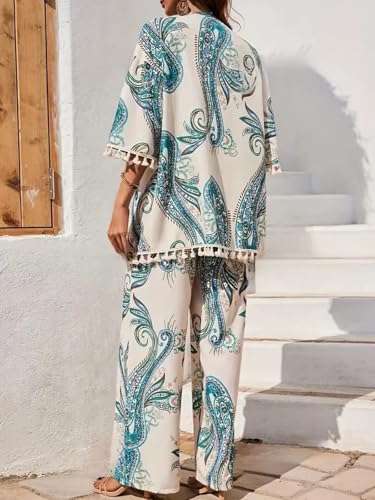 Image of Leriya Fashion Co Ord Set for Women Stylish | Summer Travel Co-Ord Set Short Sleeve Shirt & Wide-Leg Pant | Paisley Printed Stylish Casual Outfit for Summer Cord for Women | Dress for Woman