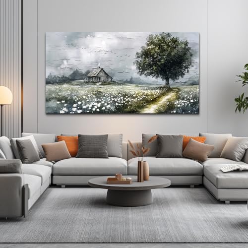 ERQINHUA Gray Large Canvas Wall Art For Living Room Farmhouse Wall Decor For Bedroom Office Home Decor Field scenery Paintings Tree Landscape Wall Pictures Printed Artwork Ready to Hang 30"X60"