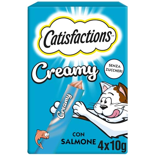 Catisfactions, Snack Cremoso Liquido per Gatto, con delizioso Salmone, 11 Confezioni da 40g