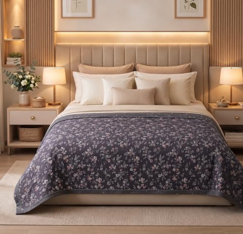 Image of BSB HOME Cotton Dohar for Double Bed, Lightweight AC Dohar Blanket, Soft Breathable Fabric, All-Season Comfort, Easy Care - 85 x 88 Inches (216 x 224 cm) (Navy Blue & Grey)