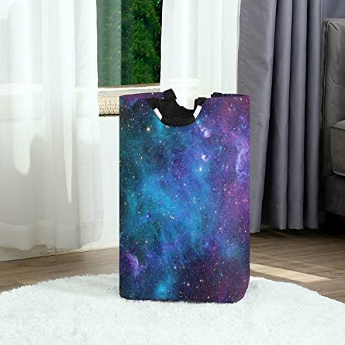 Mnsruu Galaxy Stars Blue Purple Pop-Up Laundry Hampers,Waterproof and Collapsible Laundry Basket with Handles for Baby Nursery College Dorms Kids Bedroom Bathroom