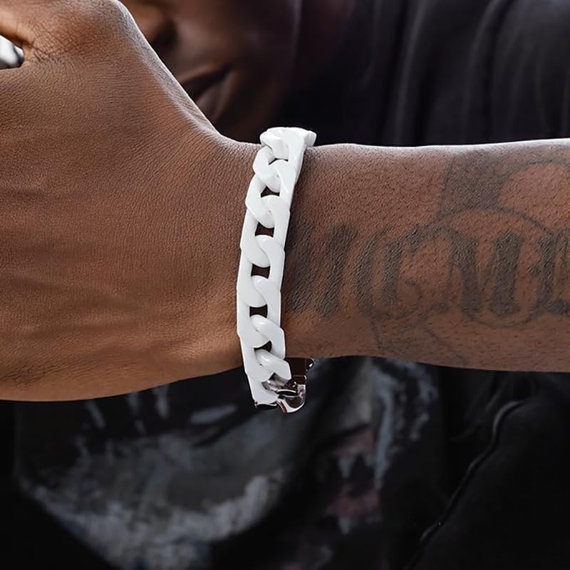 Cuban Link Bracelet for Men,12mm Ceramic Cuban Bracelet,White Bracelet for Men,Jewelry Gifts for Him - Image 3