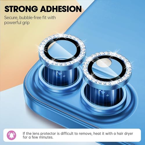 Image of for iPhone 16 /16 Plus Camera Lens Protector Bling Individual Metal Diamond Ring 9H Hardness Scratchproof Protector, Stylish Phone Accessories, Case Friendly (Blue Diamond)