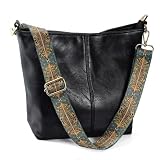Huwzder Hobo Bags Vegan Leather Crossbody Bag Guitar Strap Shoulder Purses with Zipper Handbags for Women (Black)
