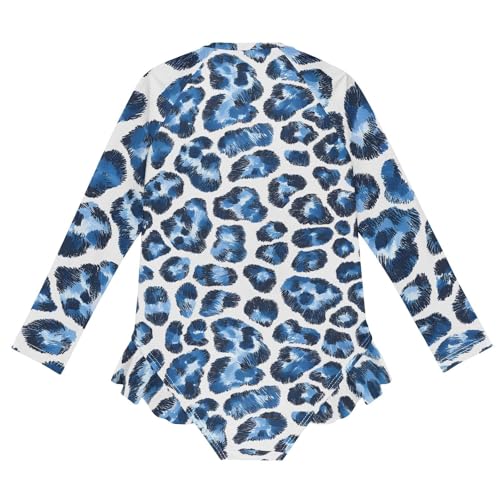 Girls One Piece Swimsuits Long Sleeve Swimsuit Zipper Bathing Suits Blue White Leopard Print2