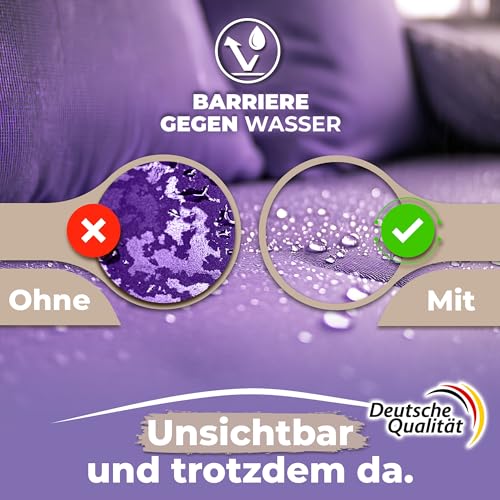 Textil Imprägnierspray Sofa & Polster-Möbel, Qindoo Fleckenschutz für Stoffe, Sitzkissen, Cord, Mikrofaser, Autositze, Geruchsneutral, wasser- & schmutzabweisend, PFC frei, Made in Germany 1,5 L