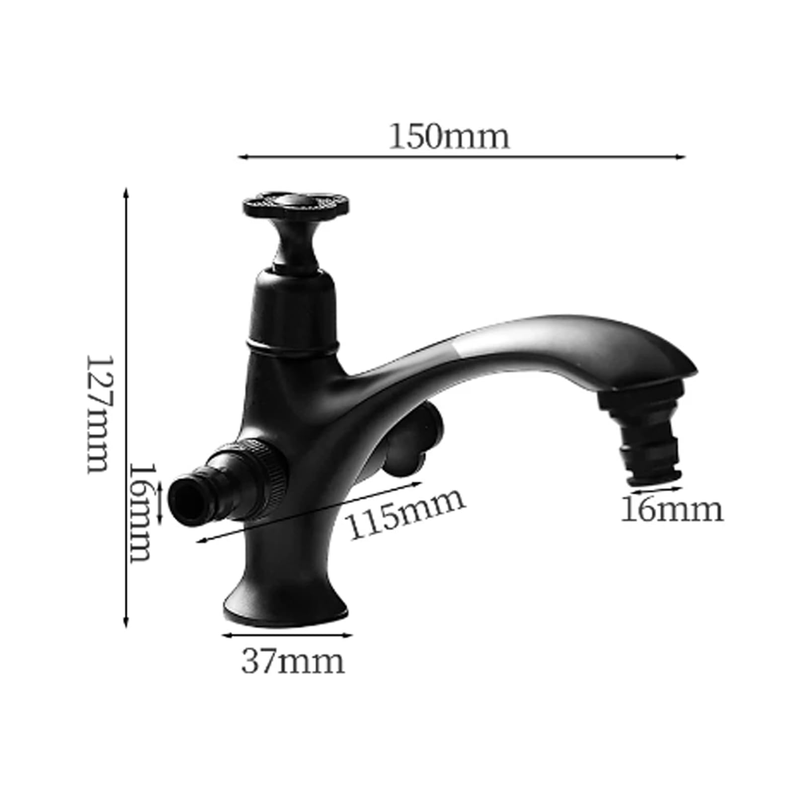 Grifo De Jardin Laton Giratorio De 360° Grifo Lavadora Doble Salida Solo Agua Fría Apto para Exterior O Baño,Negro