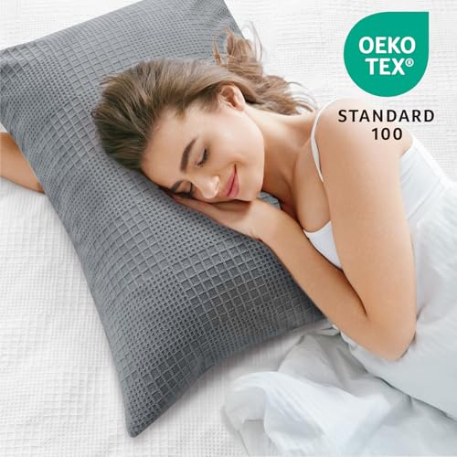 Image of BEDELITE Flannel Pillowcases Standard Set of 2, Grey-Waffle, 20x26 Inches