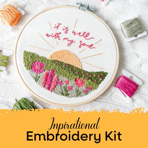 Image of Elly & Grace Christian Embroidery Kit with Embroidery Hoop, Easy Embroidery Kit for Beginners and Adults, Full Embroidery Hoop Kit with Needles and Thread Included (It is Well)