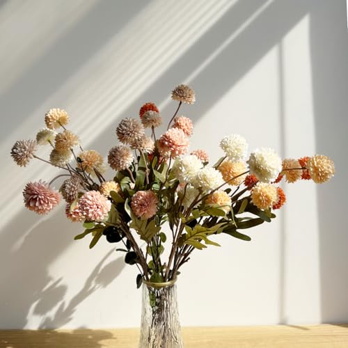 Neabuler 10pcs Faux Mixed Color Kiku Flowers, 5 Heads Each Stem & 4 Branches Eucalyptus Stems, Artificial Small Mini Chrysanthemum Flowers for Aesthetic Room Decor, Floral Arrangements Centerpiece