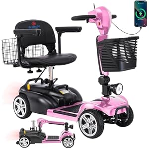 15-30 Miles 4 Wheels Mobility Scooter for Adults/Seniors, 350W Powered & 8/9″ tire Electric Wheelchair Device w/Removeable Battery, 2*Baskets/Rear Tail Lights, Compact Duty Mobile for Elderl