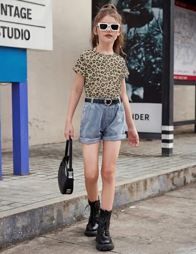 Image of Arshiner Girls Shirt Crop Tops Short Sleeve Summer Drop Shoulder Batwing Sleeve Crewneck Loose T Shirt Tee