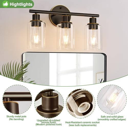 image for Zarbitta 3-Light Bathroom Light Fixtures, Brown and Gold Bathroom Wall
