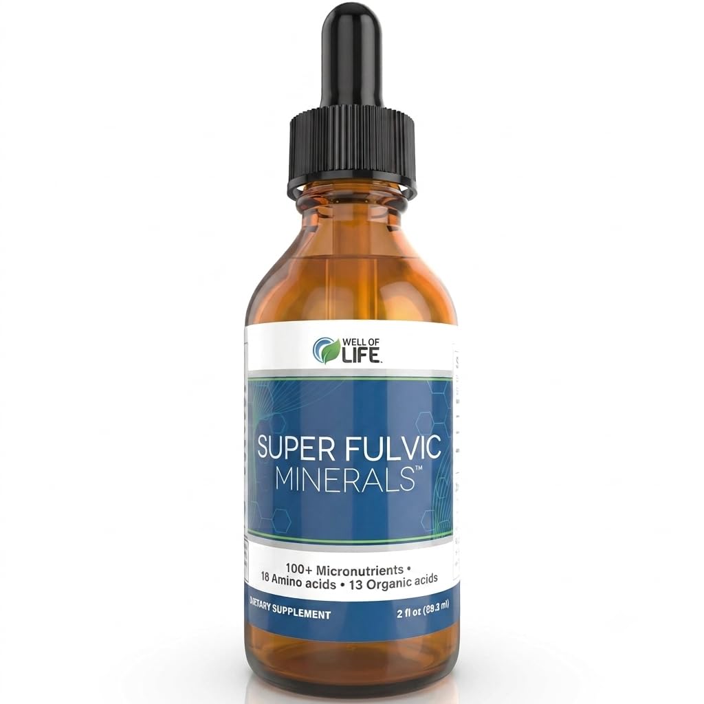 Well of Life Super Fulvic Minerals | Ionic Trace Mineral Drops | Fulvic Acid Liquid for Energy, Gut Health & Hydration | 120 Servings, 2oz