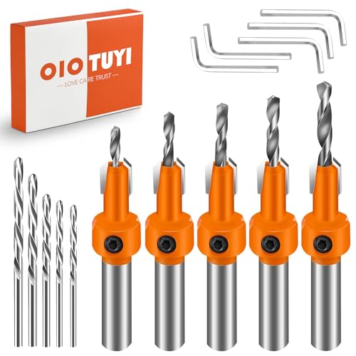 OioTuyi - Juego de 10 brocas para madera y brocas de 8 mm con tope de profundidad, herramienta de carpintería para trabajar la madera, incluye llave hexagonal