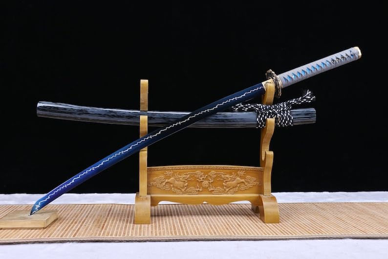 Zhmyyxgs Handmade Japanese Samurai Sword Hand-Ground Full Tang Edge Manganese Steel Blue Blade Katana Gifts Collections